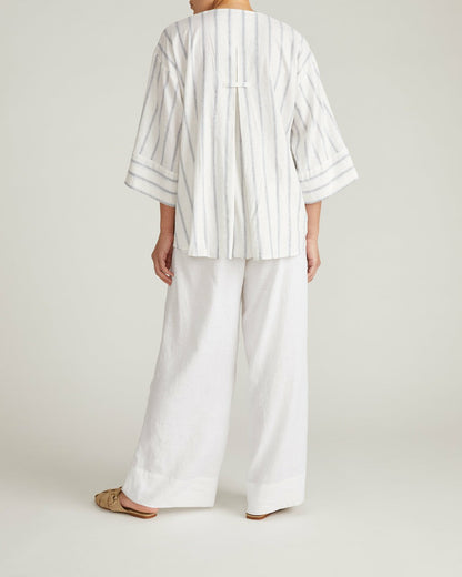 Elio V-Neck Linen Blend Top - Mayfair Stripe | Universal Standard