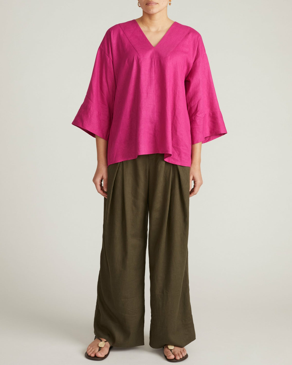 Elio V-Neck Linen Blend Top - Hyper Pink | Universal Standard