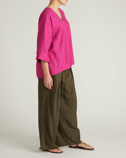 Elio V-Neck Linen Blend Top - Hyper Pink | Universal Standard