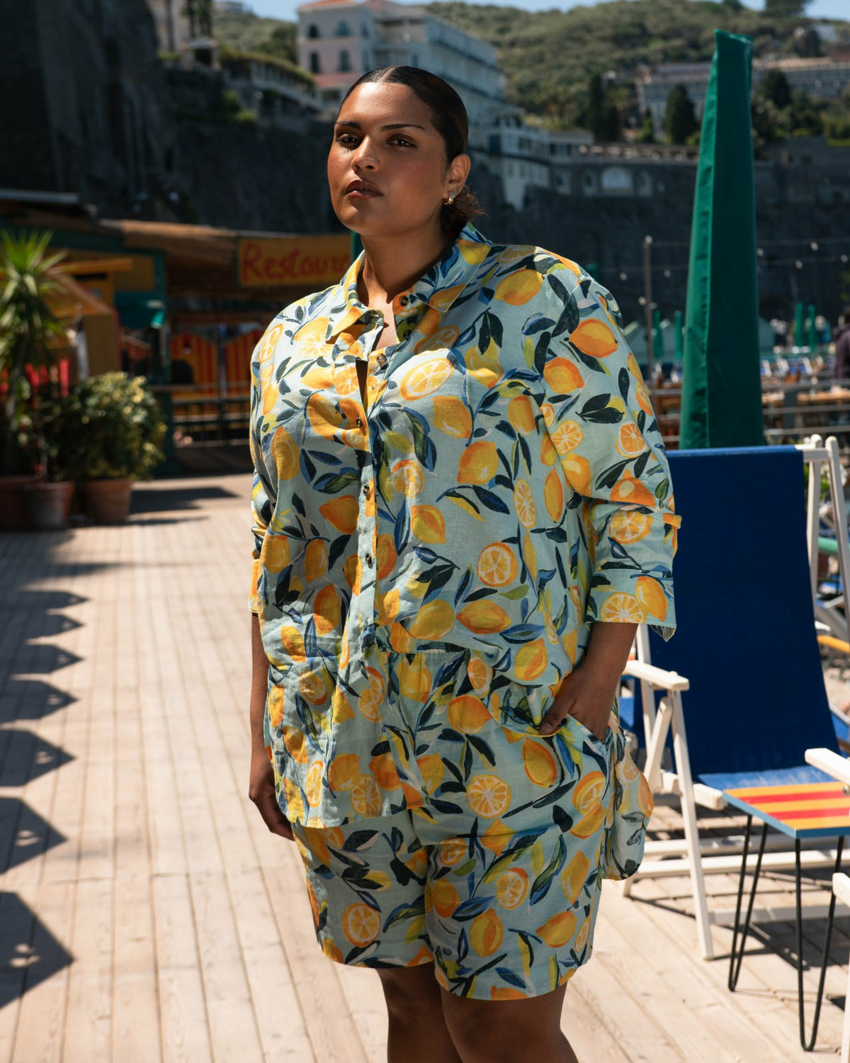 Dawn Linen Blend Hi Low Tunic - Limoncello Print | Universal Standard