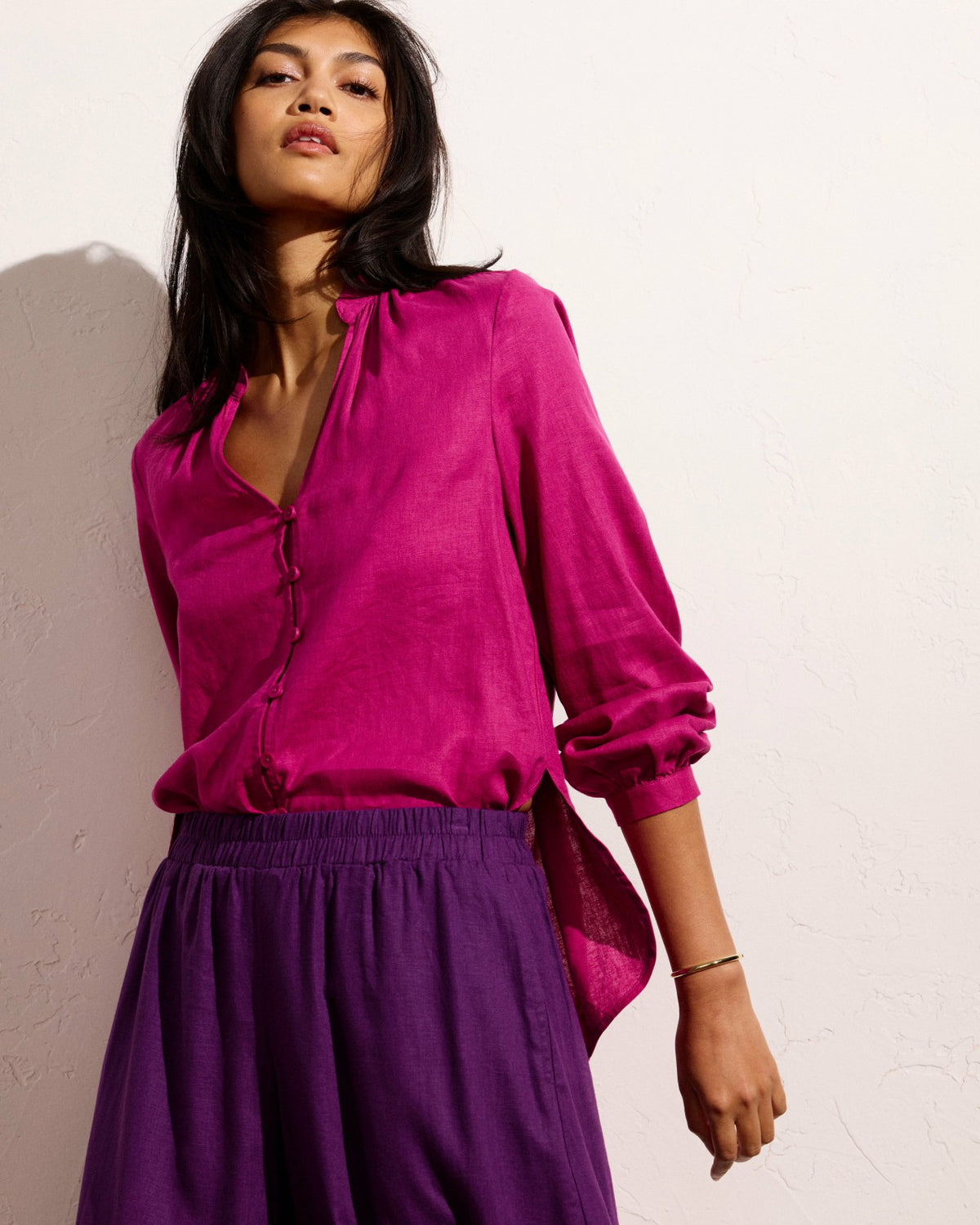 Avalon Linen Blend Blouse - Hyper Pink | Universal Standard