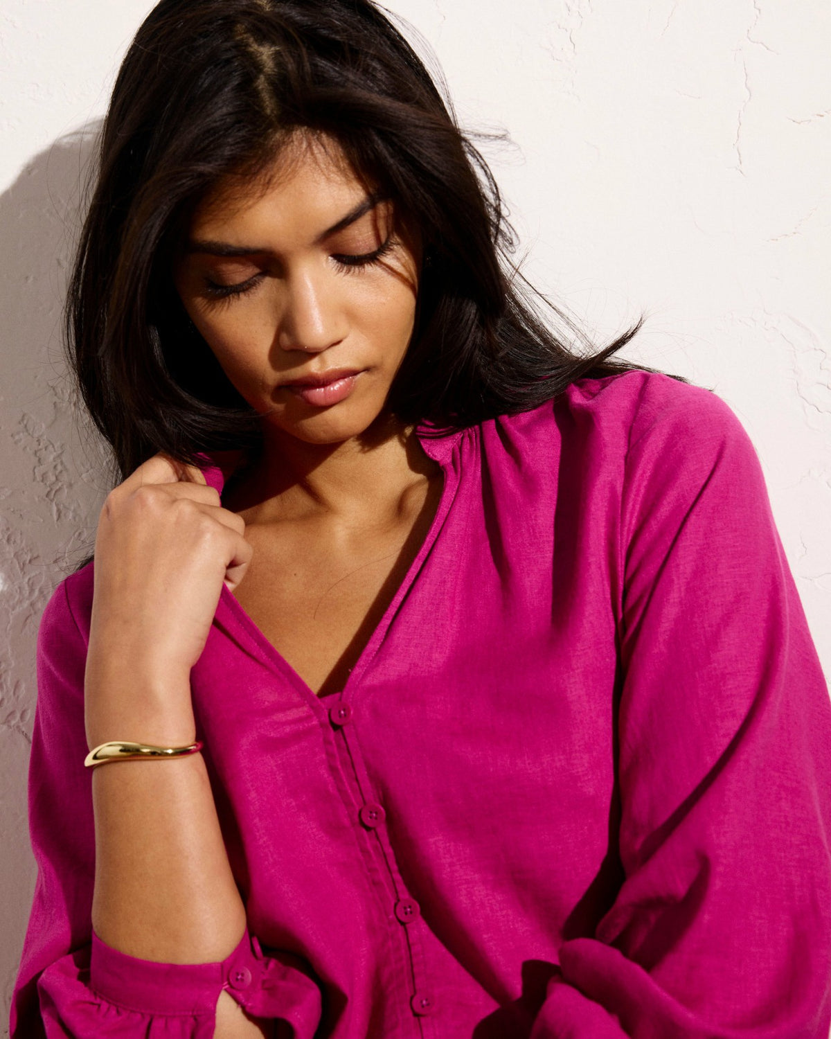 Avalon Linen Blend Blouse - Hyper Pink | Universal Standard