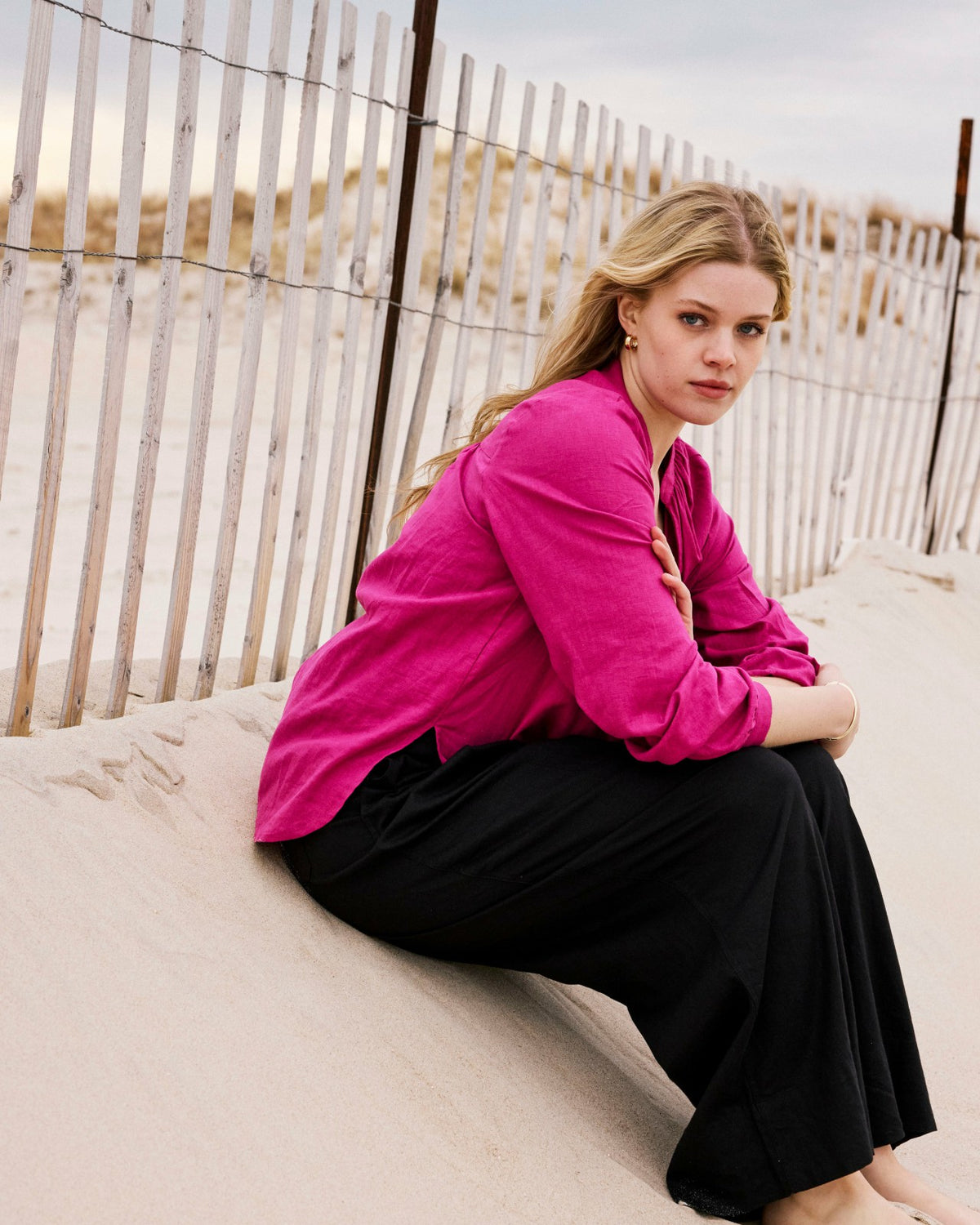 Avalon Linen Blend Blouse - Hyper Pink | Universal Standard
