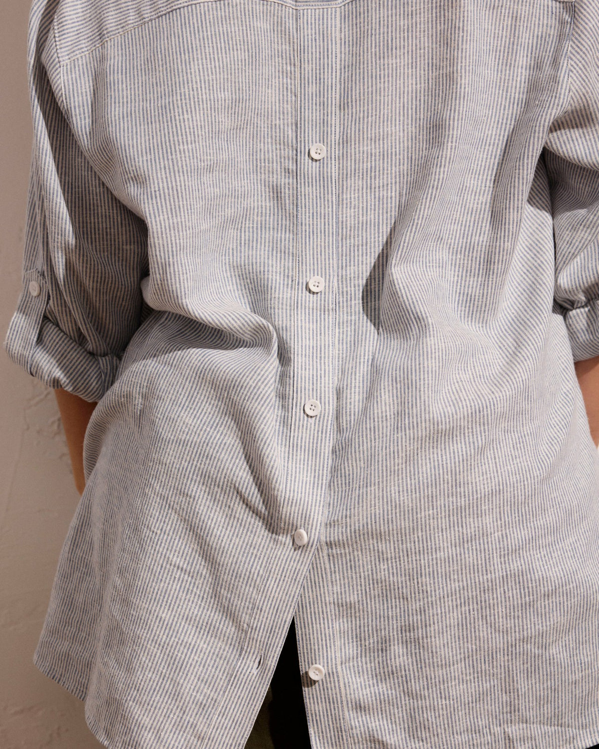 Button Back Linen Blend Polo Shirt - Beach Stripe | Universal Standard