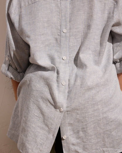 Button Back Linen Blend Polo Shirt - Beach Stripe | Universal Standard