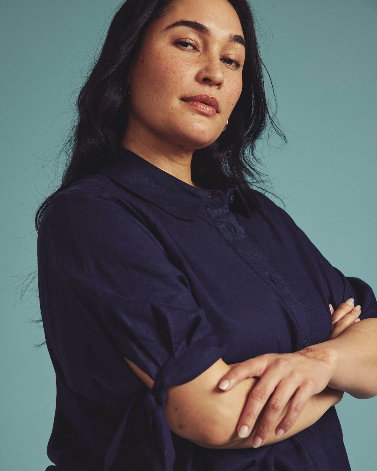 Luisa Short Sleeve Linen Blend Shirt - Navy | Universal Standard