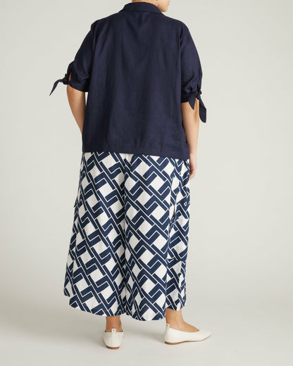Luisa Short Sleeve Linen Blend Shirt - Navy | Universal Standard