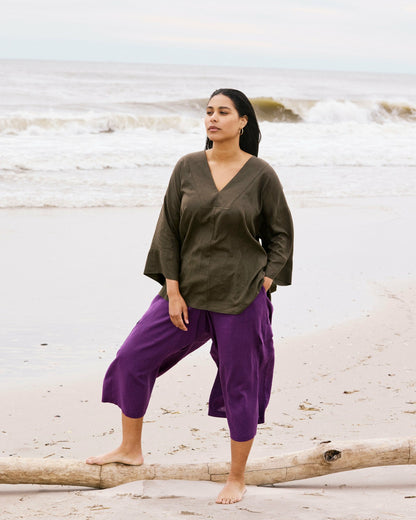 Elio V-Neck Linen Blend Top - Camo | Universal Standard