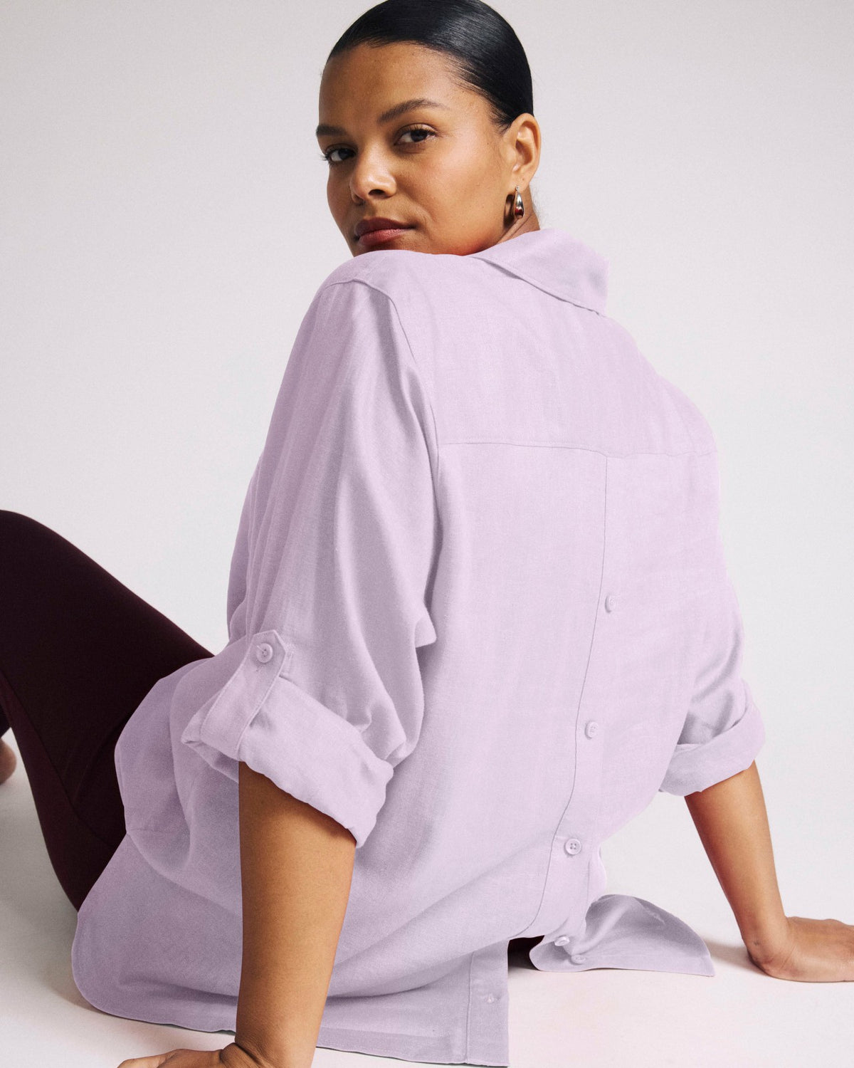 Button Back Linen Blend Polo Shirt - Orchid | Universal Standard