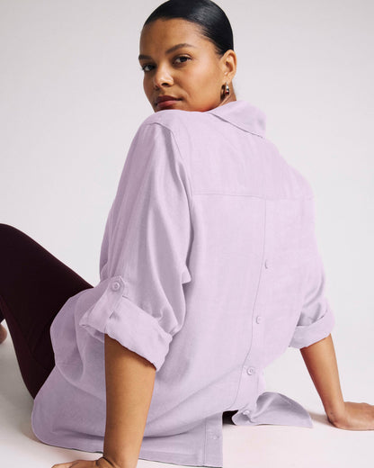 Button Back Linen Blend Polo Shirt - Orchid | Universal Standard