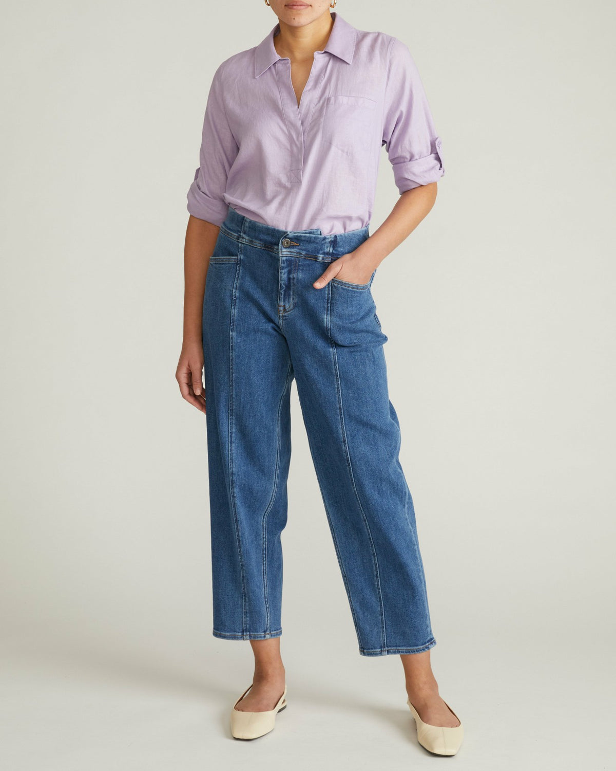 Button Back Linen Blend Polo Shirt - Orchid | Universal Standard