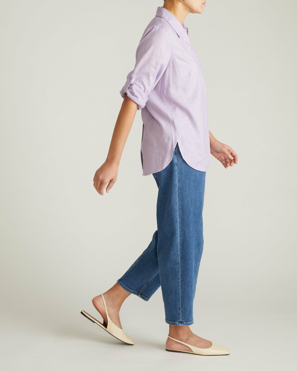 Button Back Linen Blend Polo Shirt - Orchid | Universal Standard