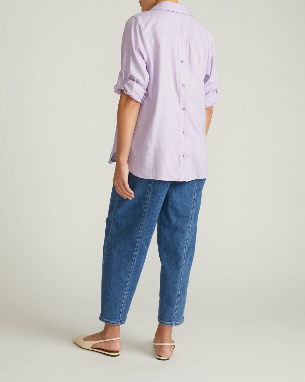 Button Back Linen Blend Polo Shirt - Orchid | Universal Standard