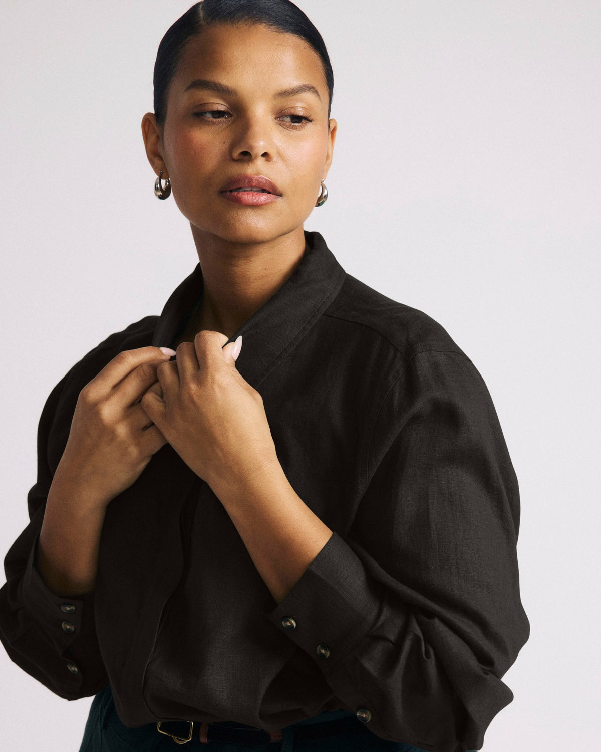 Elbe Stretch Linen Blend Shirt - Black | Universal Standard