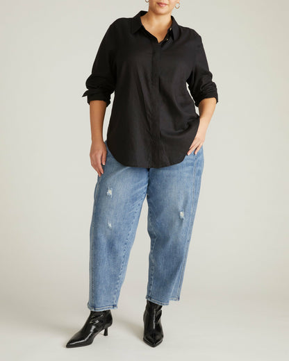 Elbe Stretch Linen Blend Shirt - Black | Universal Standard