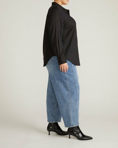 Elbe Stretch Linen Blend Shirt - Black | Universal Standard