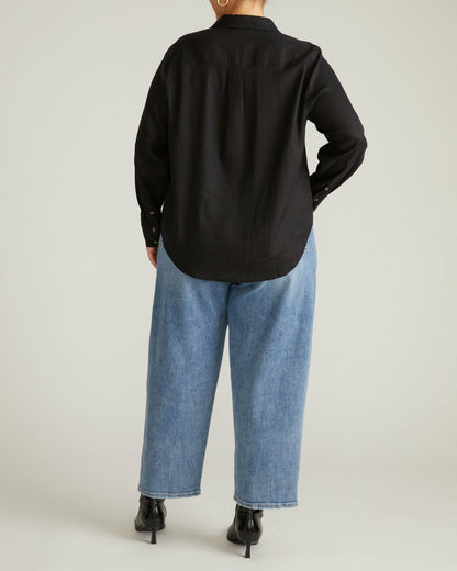 Elbe Stretch Linen Blend Shirt - Black | Universal Standard