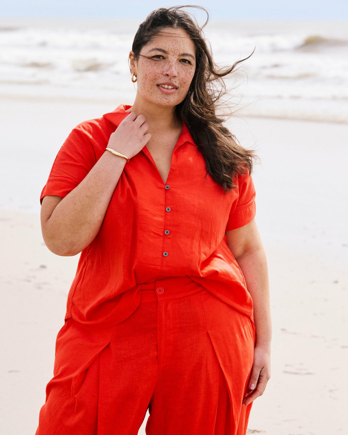 Sandy Short Sleeve Stretch Linen Blend Shirt - Shoreline Sunset | Universal Standard