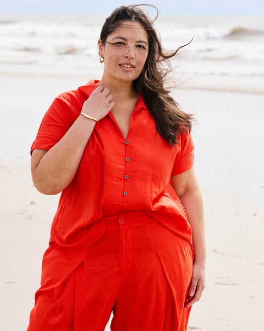 Sandy Short Sleeve Stretch Linen Blend Shirt - Shoreline Sunset | Universal Standard