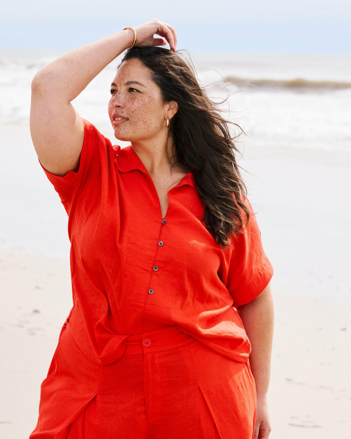 Sandy Short Sleeve Stretch Linen Blend Shirt - Shoreline Sunset | Universal Standard