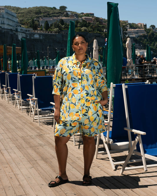 Juniper Linen Blend Easy Pull-On Shorts - Limoncello Print | Universal Standard