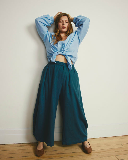 Cosma Barrel Leg Linen Blend Pants - Ink Blue | Universal Standard