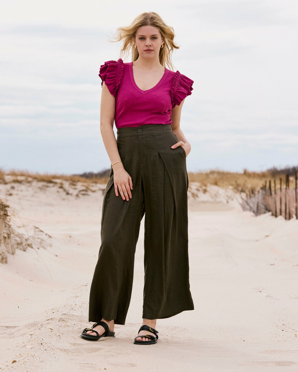 Marley Wide Leg Linen Blend Pants - Camo | Universal Standard