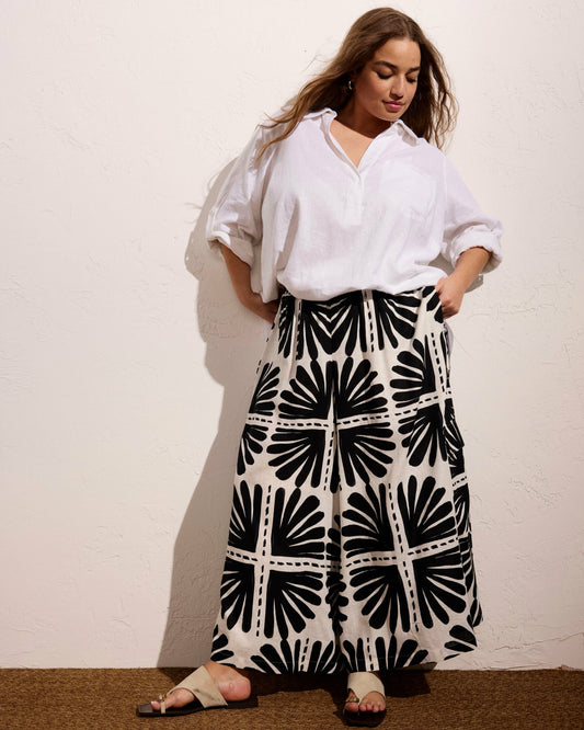 Palazzo Cargo Linen Blend Pant - Ink Bloom Print | Universal Standard