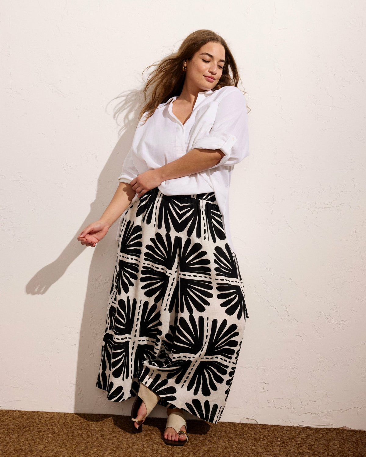 Palazzo Cargo Linen Blend Pant - Ink Bloom Print | Universal Standard