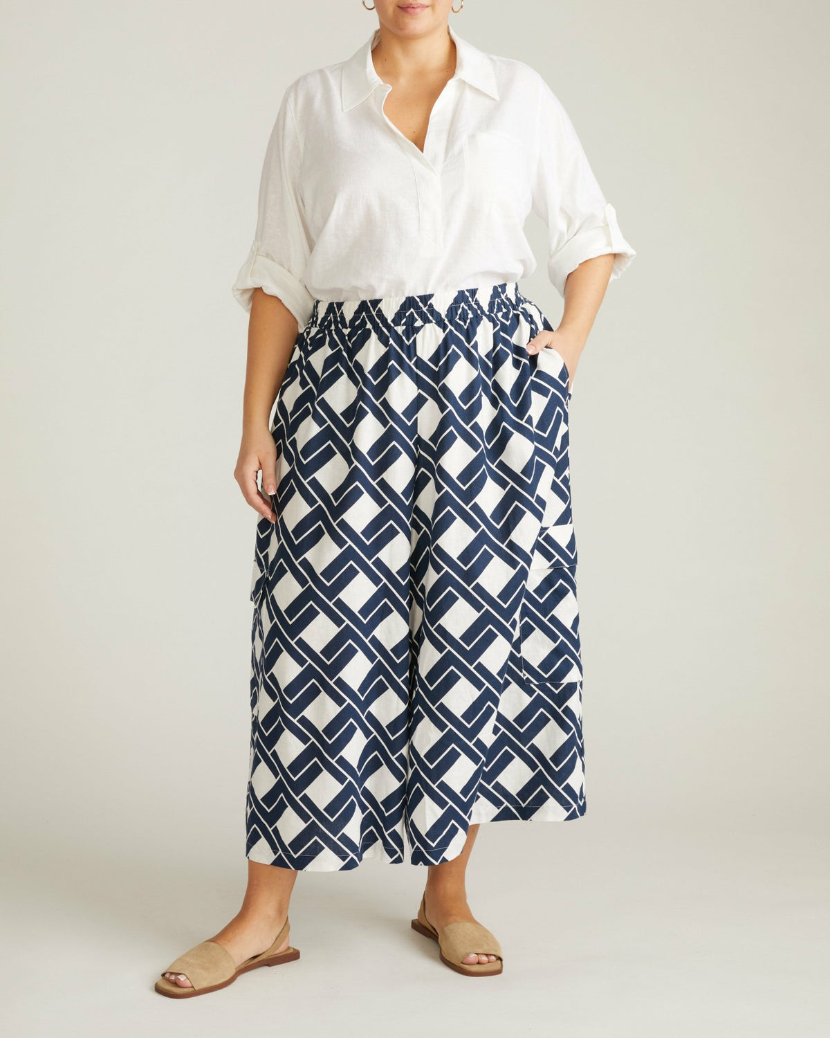 Palazzo Cargo Linen Blend Pant - Geometrica Print | Universal Standard