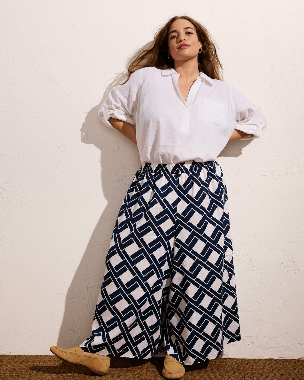 Palazzo Cargo Linen Blend Pant - Geometrica Print | Universal Standard