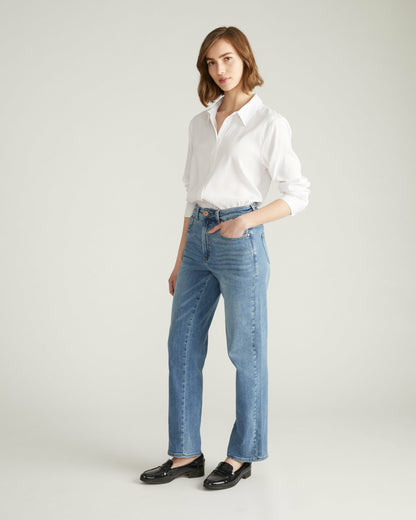 Etta High Rise Straight Leg Jeans 31 Inch - Distressed Washed Indigo | Universal Standard
