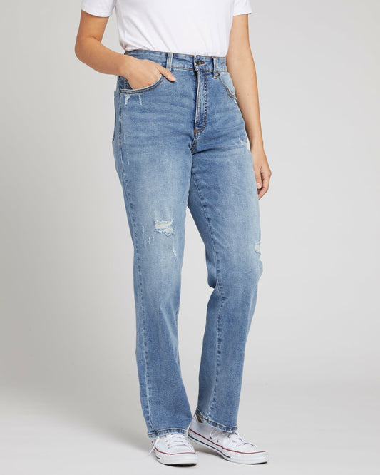 Donna High Rise Curve Straight Leg Jeans 32 Inch - Distressed Indigo | Universal Standard