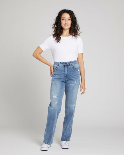 Donna High Rise Curve Straight Leg Jeans 32 Inch - Distressed Indigo | Universal Standard