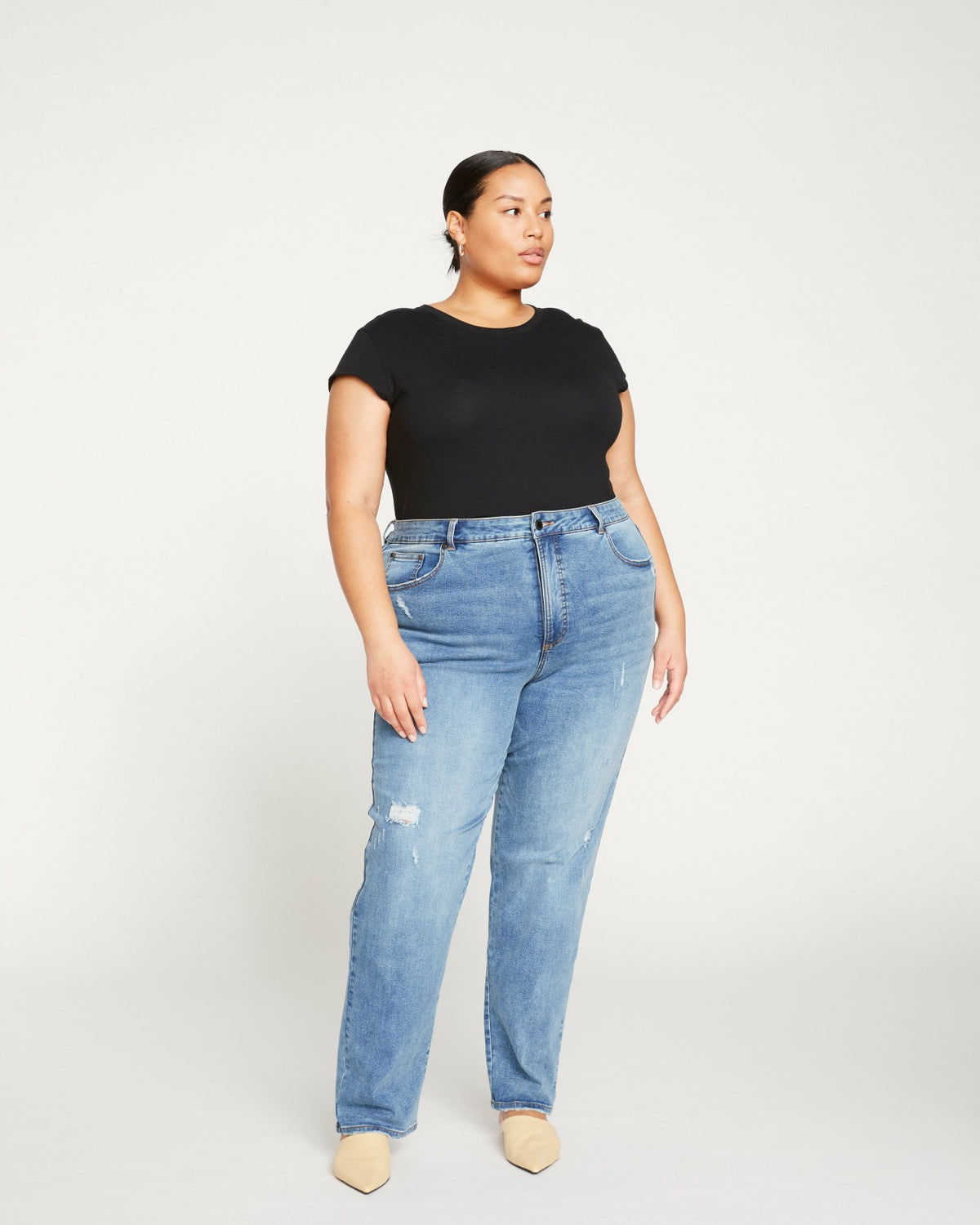 Donna High Rise Curve Straight Leg Jeans 32 Inch - Distressed Indigo | Universal Standard