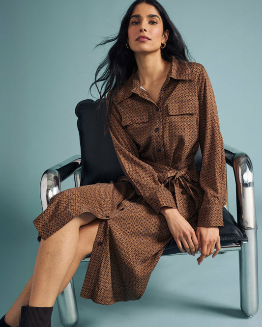 Cooling Stretch Cupro Savannah Dress - Brown Hacienda Print | Universal Standard