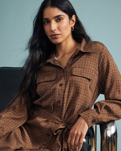 Cooling Stretch Cupro Savannah Dress - Brown Hacienda Print | Universal Standard