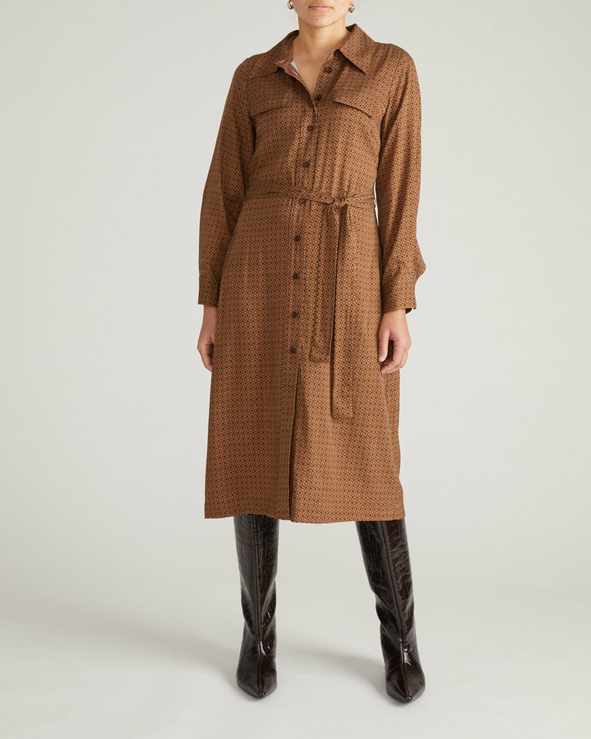 Cooling Stretch Cupro Savannah Dress - Brown Hacienda Print | Universal Standard