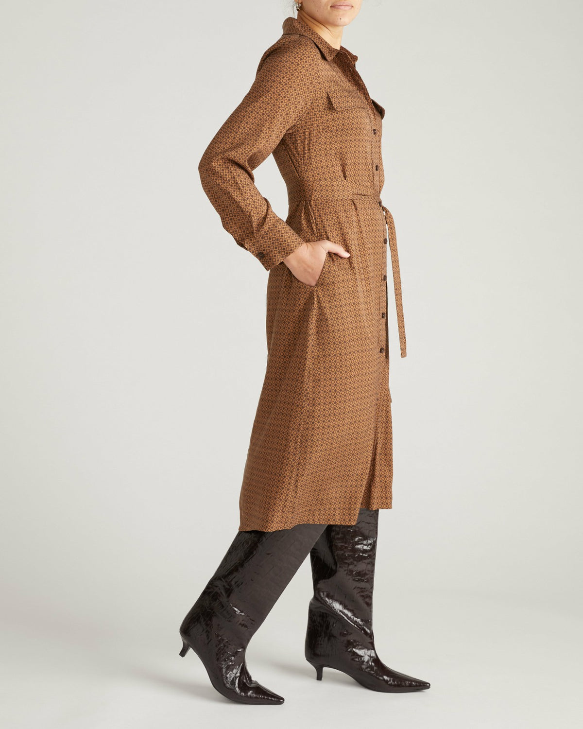 Cooling Stretch Cupro Savannah Dress - Brown Hacienda Print | Universal Standard
