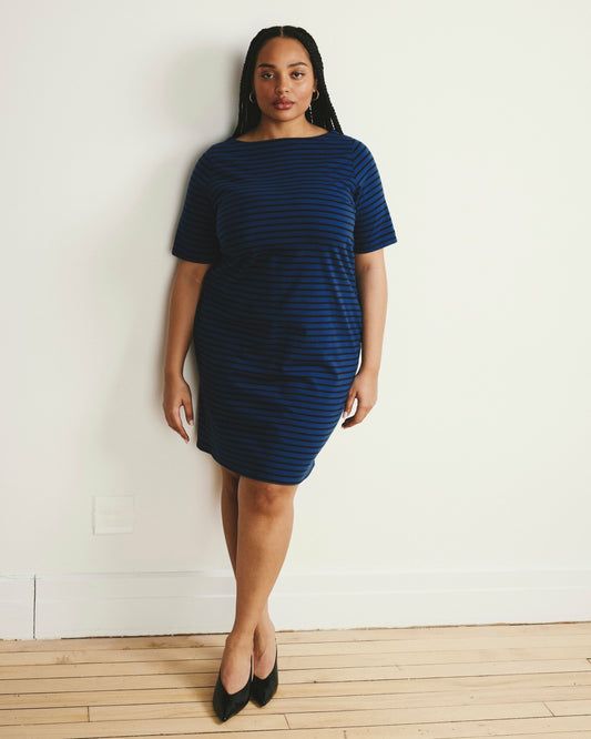 Belle Breton Stripe Jersey Dress - Deep Teal/Black Stripe | Universal Standard