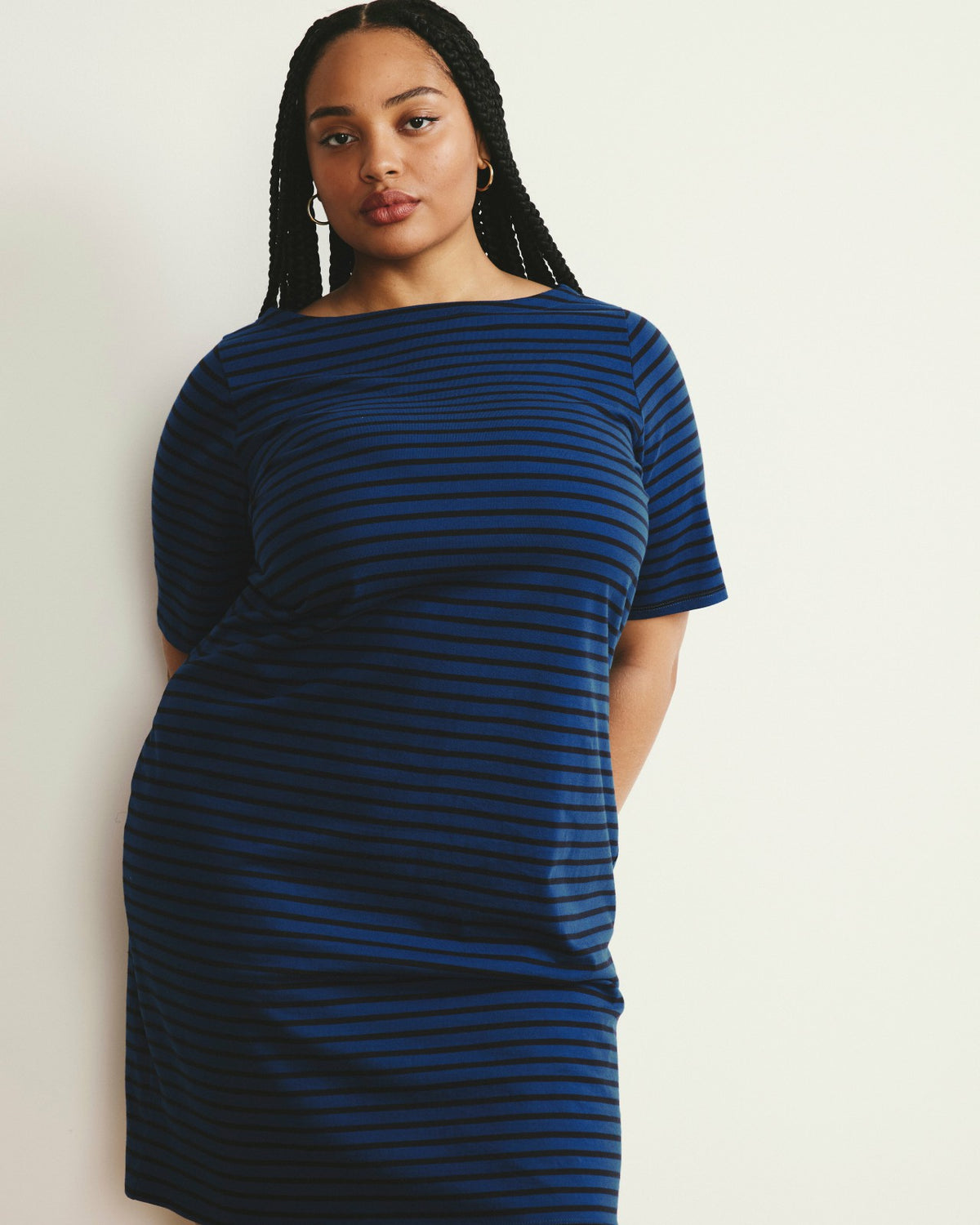 Belle Breton Stripe Jersey Dress - Deep Teal/Black Stripe | Universal Standard