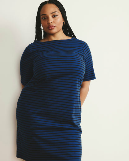 Belle Breton Stripe Jersey Dress - Deep Teal/Black Stripe | Universal Standard