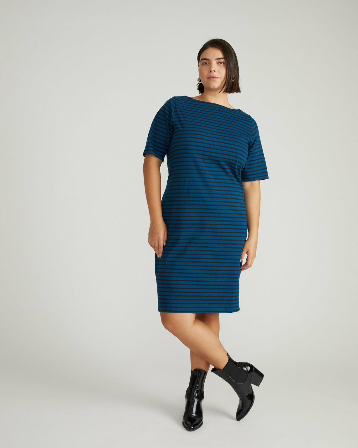 Belle Breton Stripe Jersey Dress - Deep Teal/Black Stripe | Universal Standard