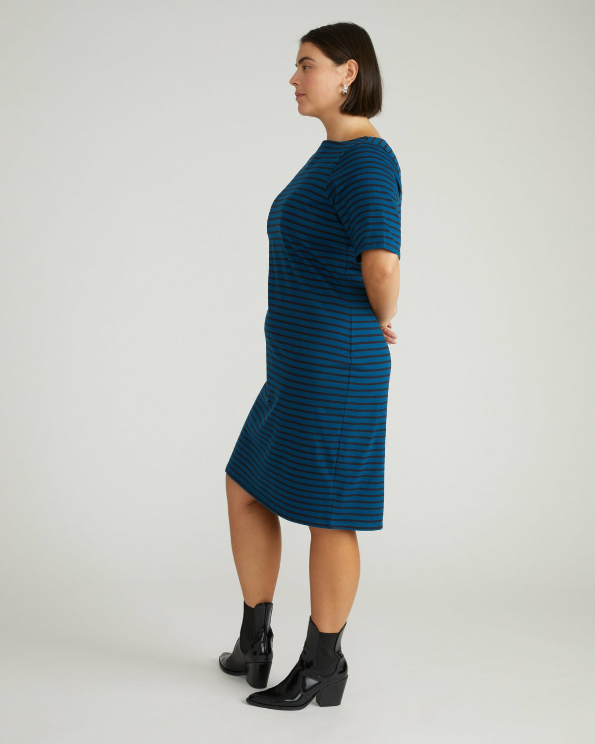 Belle Breton Stripe Jersey Dress - Deep Teal/Black Stripe | Universal Standard