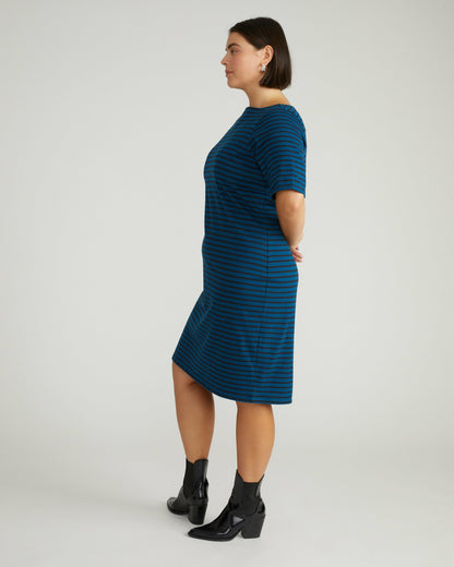 Belle Breton Stripe Jersey Dress - Deep Teal/Black Stripe | Universal Standard