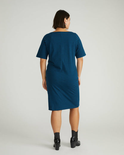 Belle Breton Stripe Jersey Dress - Deep Teal/Black Stripe | Universal Standard