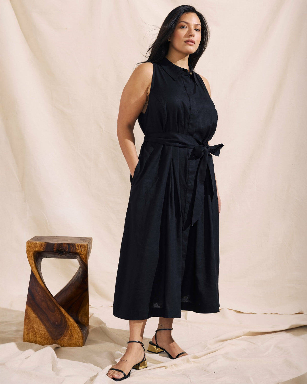 Adelaide Linen Blend Shirtdress - Black | Universal Standard