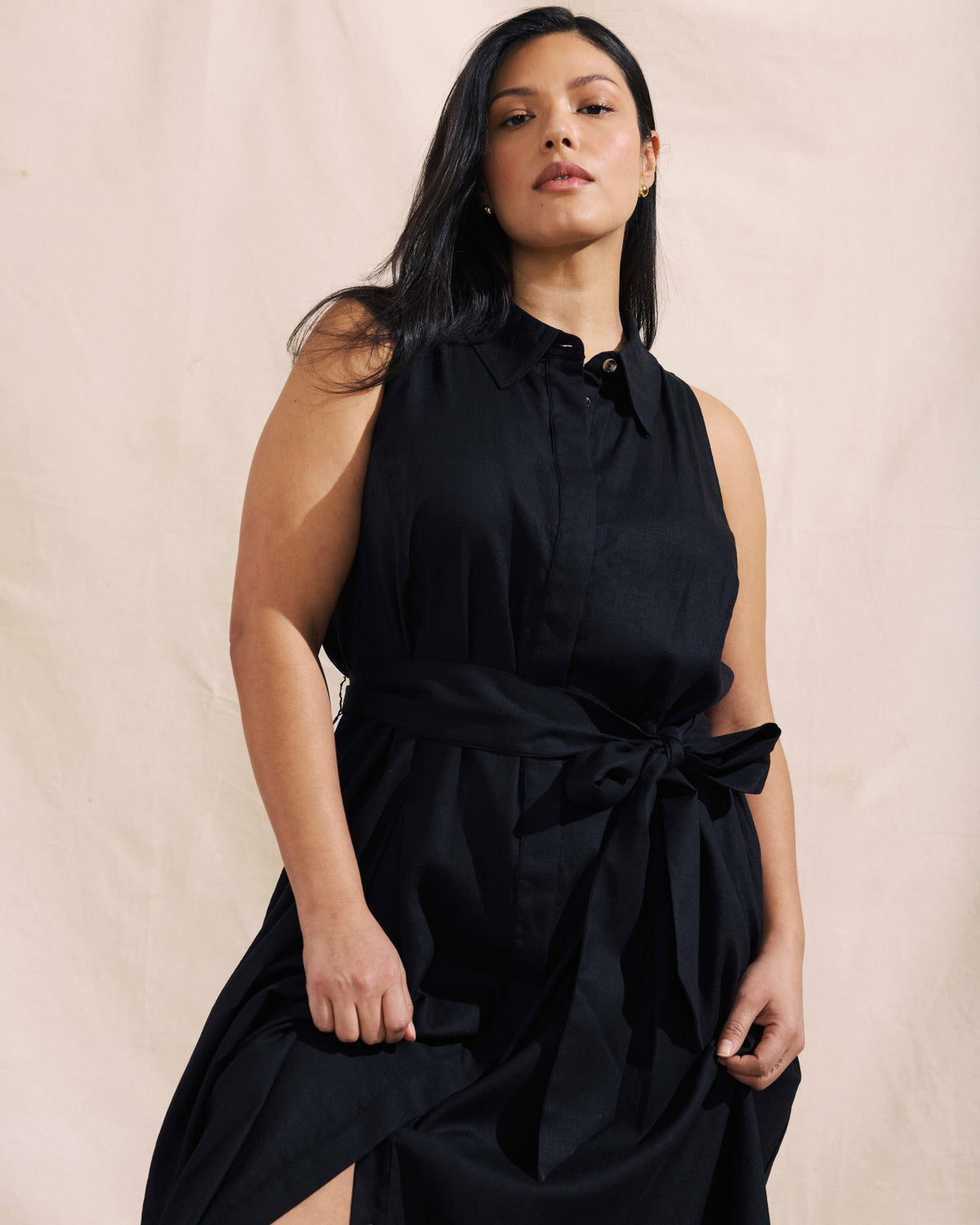 Adelaide Linen Blend Shirtdress - Black | Universal Standard