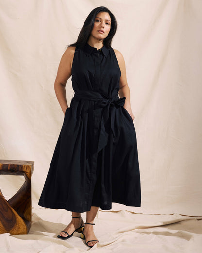 Adelaide Linen Blend Shirtdress - Black | Universal Standard