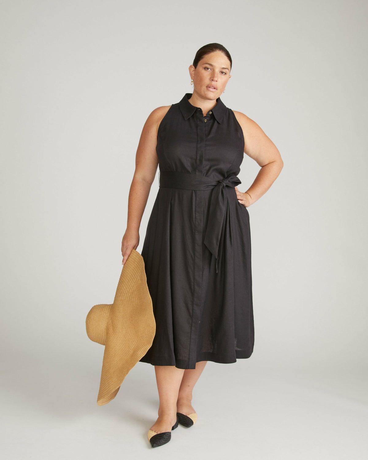Adelaide Linen Blend Shirtdress - Black | Universal Standard